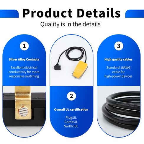 XURUI UL Certified Momentary Foot Pedal Switch XF-4, Industrial Aluminum Power Control, 15A 120VAC, Waterproof Electric Corded Pedal, Non-Slip Base, 2m Extension Cord in Kuwait