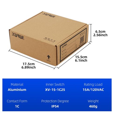 XURUI UL Certified Momentary Foot Pedal Switch XF-4, Industrial Aluminum Power Control, 15A 120VAC, Waterproof Electric Corded Pedal, Non-Slip Base, 2m Extension Cord in Kuwait
