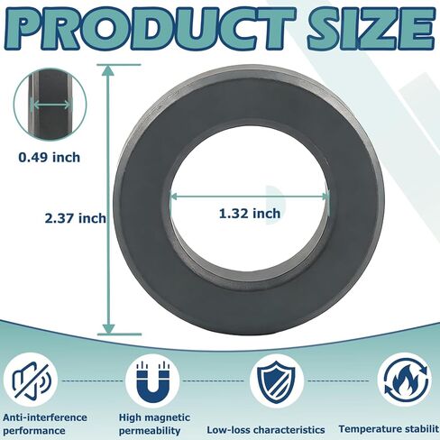 Compatible with FT-240-31 Toroid Ferrite Core - 2.4" Black Ring Ferrite- EMI Suppression RFI Reduction Choke Inductors | Toroidal Ferrite Cores for Transformers and Inductors in Saudi Arabia
