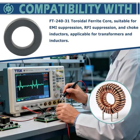 Compatible with FT-240-31 Toroid Ferrite Core - 2.4" Black Ring Ferrite- EMI Suppression RFI Reduction Choke Inductors | Toroidal Ferrite Cores for Transformers and Inductors in Saudi Arabia