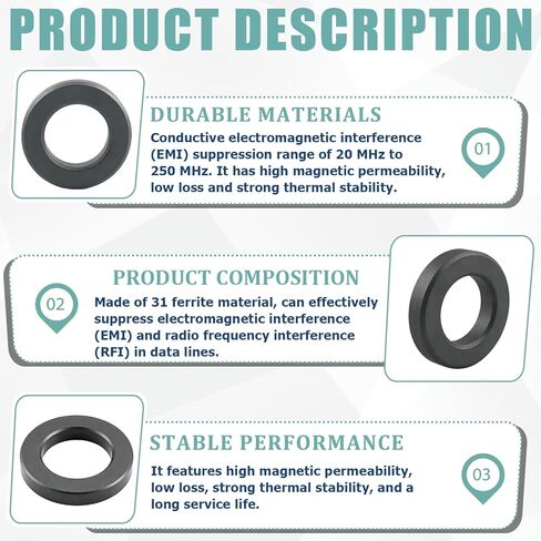 Compatible with FT-240-31 Toroid Ferrite Core - 2.4" Black Ring Ferrite- EMI Suppression RFI Reduction Choke Inductors | Toroidal Ferrite Cores for Transformers and Inductors in Saudi Arabia