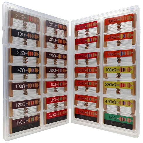 EEEEE 1/4 وات 28 قيمة 560 قطعة مع مجموعة متنوعة من مقاوم الكربون 5% ومجموعة متنوعة صناعية كهربائية K Ohm لأضواء LED (2.2 أوم - 1 متر أوم) in Kuwait