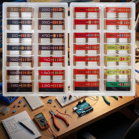 EEEEE 1/4 وات 28 قيمة 560 قطعة مع مجموعة متنوعة من مقاوم الكربون 5% ومجموعة متنوعة صناعية كهربائية K Ohm لأضواء LED (2.2 أوم - 1 متر أوم) in Kuwait