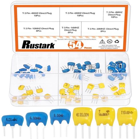 54Pcs 6 Types 3 Pin DIP Ceramic Resonator Crystal Oscillator Assortment Kit Including 4MHZ, 6MHZ, 8MHZ, 10MHZ, 16MHZ, 20MHZ for Electronic Devices in Saudi Arabia