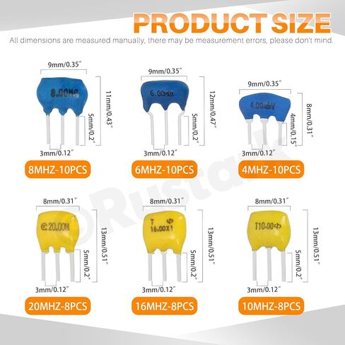 54Pcs 6 Types 3 Pin DIP Ceramic Resonator Crystal Oscillator Assortment Kit Including 4MHZ, 6MHZ, 8MHZ, 10MHZ, 16MHZ, 20MHZ for Electronic Devices in Saudi Arabia