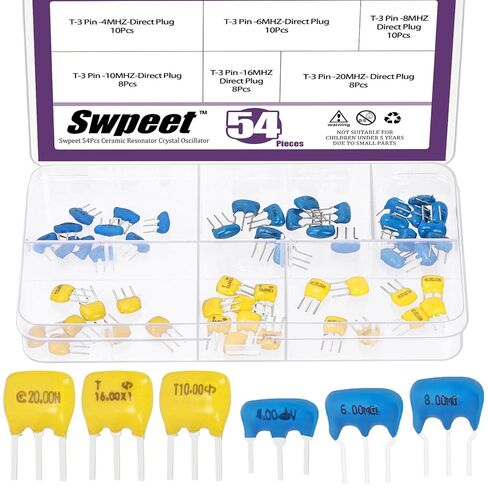 Swpeet 54Pcs 6 Values Blue 4MHz 6MHz 8MHz Yellow 10MHz 16MHz 20MHz 3 Pin DIP Ceramic Resonator Crystal Oscillator Assortment Kit, Ceramic Resonator Kit for Oscillators in Saudi Arabia
