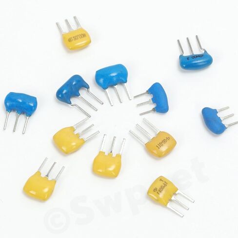 Swpeet 54Pcs 6 Values Blue 4MHz 6MHz 8MHz Yellow 10MHz 16MHz 20MHz 3 Pin DIP Ceramic Resonator Crystal Oscillator Assortment Kit, Ceramic Resonator Kit for Oscillators in Saudi Arabia