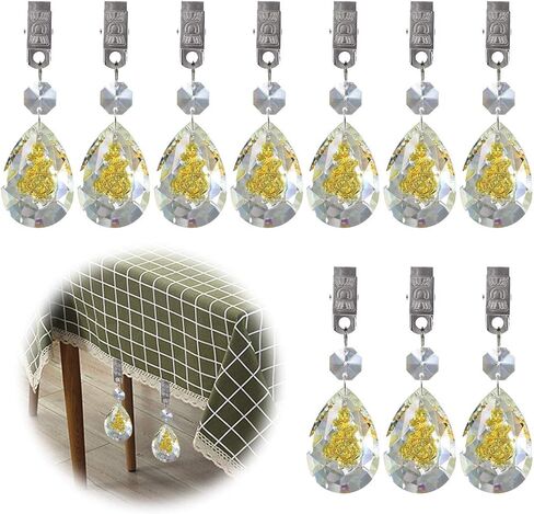 Glarks 10Pcs Gold Rose Shape AB Crystal Glass Prisms Pendant Tablecloth Weights with 10pcs Metal Clip for Outdoor Garden Party Picnic Tablecloths in Saudi Arabia