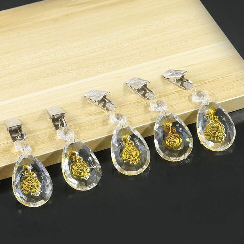 Glarks 10Pcs Gold Rose Shape AB Crystal Glass Prisms Pendant Tablecloth Weights with 10pcs Metal Clip for Outdoor Garden Party Picnic Tablecloths in Saudi Arabia