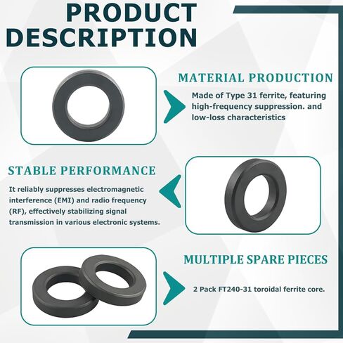 2 Pack Compatible with FT-240-31 Toroidal Ferrite Cores 2.4"- EMI Suppression RFI Reduction Choke Inductors | Toroidal Ferrite Cores for Transformers or Inductors in Saudi Arabia