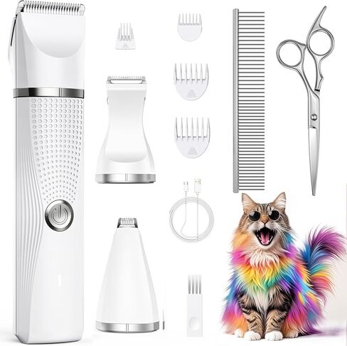 Bautrium Cat Grooming Clippers Kit for Matted Hair, 3 in 1 Electric Pet Hair Trimmer for Thick Hair, Heavy Coat Shaver Cordless Cat Claw Fur Trimmer for Cats Dogs and Other Small Animals in Kuwait