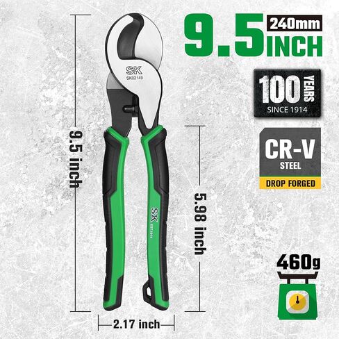 SK 9.5-Inch Cable Cutter, Heavy-Duty Wire Cutter, High Leverage Cable Cutting Pliers with Knurled Handle, Premium CR-V Steel, for Aluminum, Copper, Wire, and Communications Cable in Kuwait