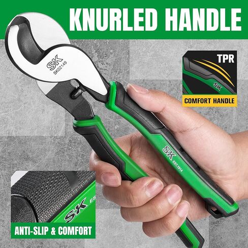 SK 9.5-Inch Cable Cutter, Heavy-Duty Wire Cutter, High Leverage Cable Cutting Pliers with Knurled Handle, Premium CR-V Steel, for Aluminum, Copper, Wire, and Communications Cable in Kuwait