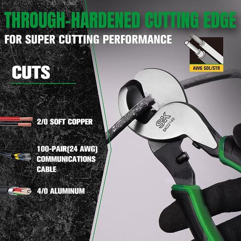 SK 9.5-Inch Cable Cutter, Heavy-Duty Wire Cutter, High Leverage Cable Cutting Pliers with Knurled Handle, Premium CR-V Steel, for Aluminum, Copper, Wire, and Communications Cable in Kuwait