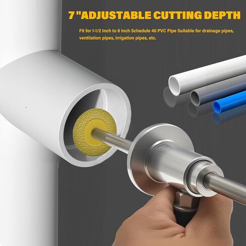 7-Inch Adjustable Depth Inside PVC Pipe Cutter with Handle & Locking Ring - Fast, Accurate Flush Cut Tool for 1.5-8 inch Sewer/Drain Pipes, Includes Diamond Wheel, HSS Saw Blades in Kuwait