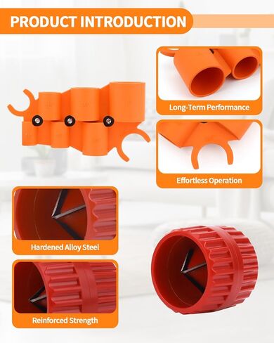 1/4'' - 1'' Depth Gauge with Pipe Deburring Tool Kit, 1/8'' to 1-5/8'' Inner Outer Reamer Pipe Deburring Tubing Chamfer Tool for PVC, PPR, Brass, CPVC, PERT, Aluminum Pipes in Kuwait