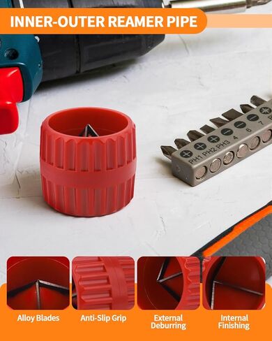 1/4'' - 1'' Depth Gauge with Pipe Deburring Tool Kit, 1/8'' to 1-5/8'' Inner Outer Reamer Pipe Deburring Tubing Chamfer Tool for PVC, PPR, Brass, CPVC, PERT, Aluminum Pipes in Kuwait