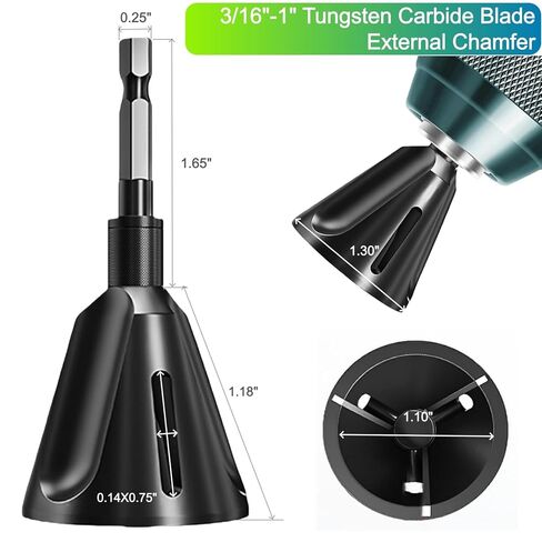 2PCS Tungsten YG8 Carbide Chamfer Set, Professional External Burr Removal Deburring Drill Bit, Fits for 1/8"-3/4" Solid & 3/16"-1" with Chip Discharge Notch, Quick-Release 1/4" Hex Shank in Kuwait