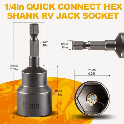 2 Packs Leveling Scissor RV Jack Socket, Premium Drill Adapter with 1/4in Quick Connect Hex Shank, Compatible with 3/4in(19mm) Hex Drive Jacks, Power Nut Driver Bit Set in Kuwait