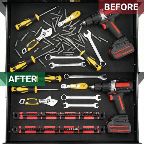 2-PC Magnetic Drill Bit Organizer, Slidable Drill Bit Rack, 80 Holes, Aluminum Magnetic Rail, Holder for Drill Bit Storage in Saudi Arabia