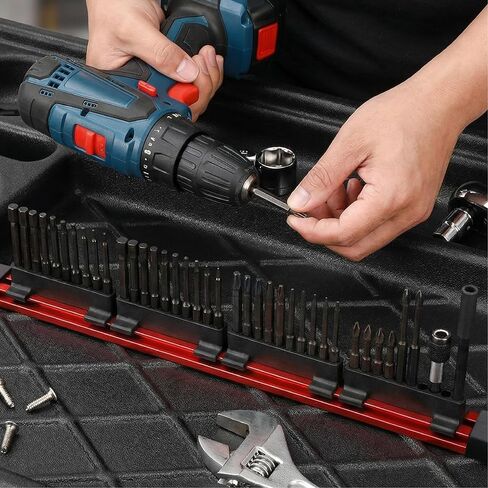 2-PC Magnetic Drill Bit Organizer, Slidable Drill Bit Rack, 80 Holes, Aluminum Magnetic Rail, Holder for Drill Bit Storage in Saudi Arabia