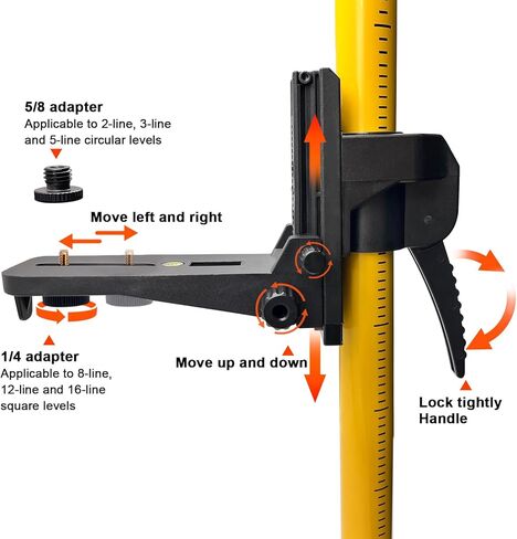 مشبك تثبيت مع خيط ذكر 1/4 بوصة - 20 ومحول 5/8 بوصة - 11، مشبك عمود مستوى ليزر قابل للتعديل مع مستوى الفقاعات لليزر الدوار والخط، دعامة شديدة التحمل لأعمدة التلسكوب in Kuwait
