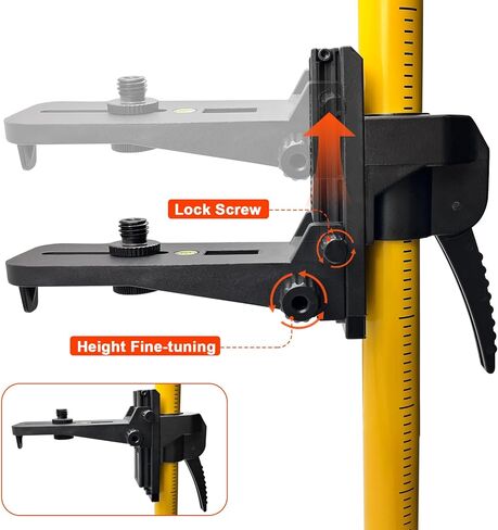 مشبك تثبيت مع خيط ذكر 1/4 بوصة - 20 ومحول 5/8 بوصة - 11، مشبك عمود مستوى ليزر قابل للتعديل مع مستوى الفقاعات لليزر الدوار والخط، دعامة شديدة التحمل لأعمدة التلسكوب in Kuwait