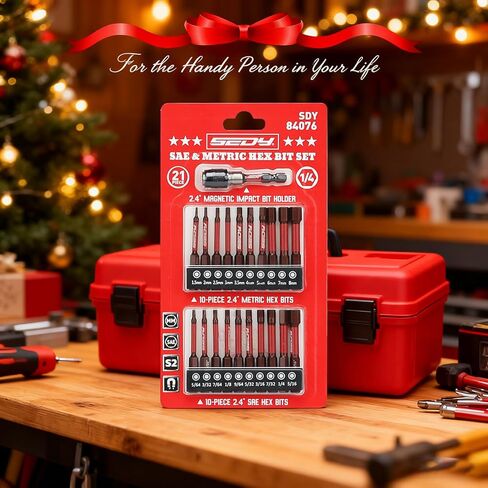 21-Piece 2.5" Hex Head Allen Wrench Drill Bit Set, 1/4" Hex Screwdriver Bits Set with Durable Magnetic Impact Bit Holder, SAE & Metric Allen Key, S2 Steel, Mechanic Home Repair in Kuwait