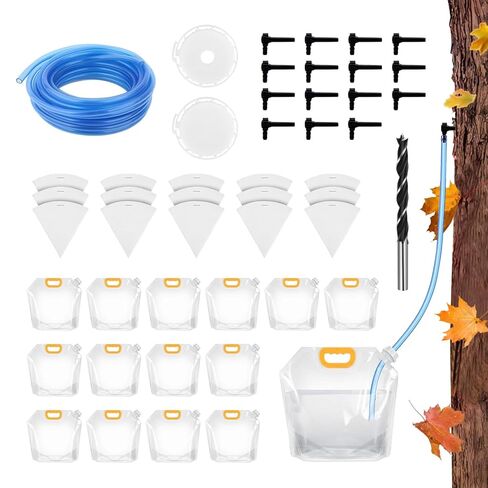 10 Sets Maple Syrup Tree Tapping Kit - (10) 5/16" Taps for Maple Trees, 29.53Ft Tubing, (10) 1 Quart Filters, (1) Drill Bit, (10) 5L Bags, (10) perforated and (10) non-perforated lids for Experts or Beginners (10 Pacakge) in Kuwait