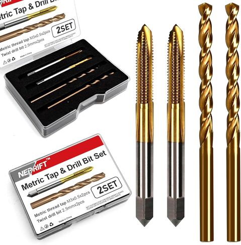 Metric Tap & Drill Bit Set, 2Pcs M4 x 0.7 HSS 6542 Spiral Point Thread Taps and 2Pcs 3.3mm M35 Titanium Cobalt Drill Bits, for Automotive Repair, Metalworking, Machinery Maintenance and DIY Projects in Kuwait