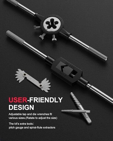 Kolvoii 52-Piece Large Metric Tap and Die Set, M6 to M24 Coarse and Fine Threads, Heavy-Duty GCr15 Steel Thread Repair & Rethreading Tool Kit for Internal & External Threads in Saudi Arabia