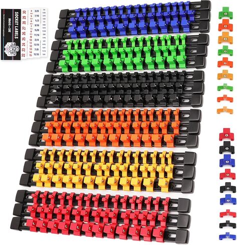 SWANLAKE 9-Piece Premium Socket Holder Organizer Set, 1/4-Inch x 48 Clips, 3/8-Inch x 45 Clips, 1/2-Inch x 36 Clips, Premium Quality Socket Clip Rail Holder in Saudi Arabia