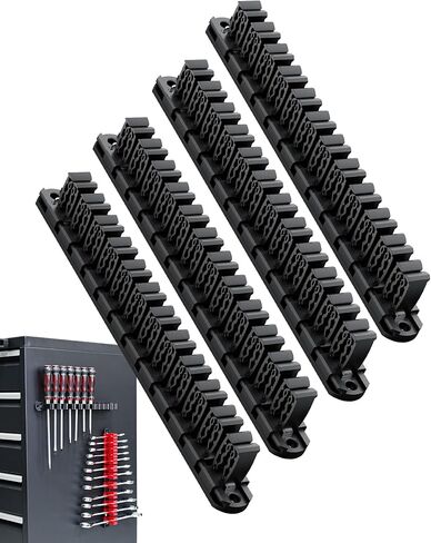 Magnetic Wrench Organizer and Screwdriver Organizer for Work shop, Garage | Heavy-Duty Tool Organizer with Magnet & Space-Saving Tool Holder | Gift for father, brother, boyfriend (4 pcs, Black) in Kuwait