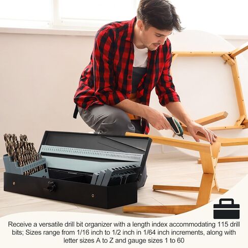 115 Pcs Drill Bit Index Box Combination Jobber Length Drill Bit Index Storage Organizer Empty Metal Case Holder for Sizes 1/16" to 1/2" in 1/64" Increments, A to Z, and #1 to #60 in Saudi Arabia