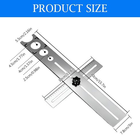 Adjustable Ceramic Tile Hole Locator, Stainless Steel Drill Guide for Marble, Glass Ceramic Floor Drilling 300mm Measuring Range Hole Sizes: 25mm, 40mm, 45mm, 55mm Ideal for DIY Professional Use in Kuwait