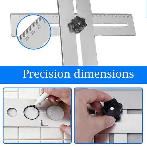 Adjustable Ceramic Tile Hole Locator, Stainless Steel Drill Guide for Marble, Glass Ceramic Floor Drilling 300mm Measuring Range Hole Sizes: 25mm, 40mm, 45mm, 55mm Ideal for DIY Professional Use in Kuwait