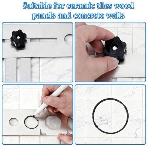 Adjustable Ceramic Tile Hole Locator, Stainless Steel Drill Guide for Marble, Glass Ceramic Floor Drilling 300mm Measuring Range Hole Sizes: 25mm, 40mm, 45mm, 55mm Ideal for DIY Professional Use in Kuwait