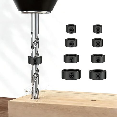 8 Pcs Drill Bit Depth Stop Collar Set, Adjustable Drill Stop Ring with Hex Wrench, 1/8 to 5/8 Inch Silver Steel Depth Limiter, Woodworking Positioner Kit for Precise Drilling Control in Saudi Arabia