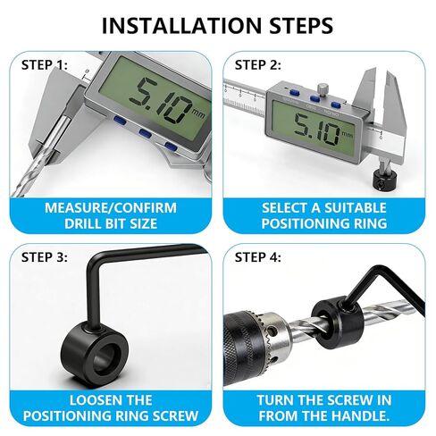 8 Pcs Drill Bit Depth Stop Collar Set, Adjustable Drill Stop Ring with Hex Wrench, 1/8 to 5/8 Inch Silver Steel Depth Limiter, Woodworking Positioner Kit for Precise Drilling Control in Saudi Arabia