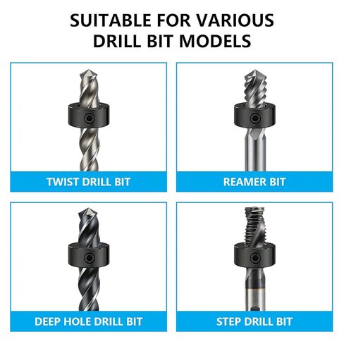 8 Pcs Drill Bit Depth Stop Collar Set, Adjustable Drill Stop Ring with Hex Wrench, 1/8 to 5/8 Inch Silver Steel Depth Limiter, Woodworking Positioner Kit for Precise Drilling Control in Saudi Arabia