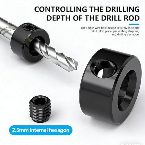 8 Pcs Drill Bit Depth Stop Collar Set, Adjustable Drill Stop Ring with Hex Wrench, 1/8 to 5/8 Inch Silver Steel Depth Limiter, Woodworking Positioner Kit for Precise Drilling Control in Saudi Arabia