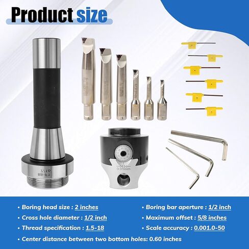 R8 Boring Head 2Inch Shank Boring Tool Set and 6Pcs 1/2" Carbide Boring Bar Set, (Inserts Included) 1/2" - 4", Fit for Milling Machine in Saudi Arabia