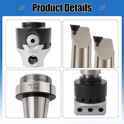 R8 Boring Head 2Inch Shank Boring Tool Set and 6Pcs 1/2" Carbide Boring Bar Set, (Inserts Included) 1/2" - 4", Fit for Milling Machine in Saudi Arabia