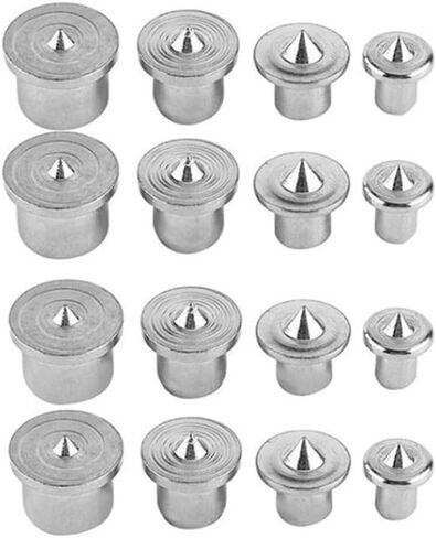 مجموعة وتد مركزية مكونة من 16 قطعة للأعمال الخشبية - أدوات محاذاة لقم الثقب الفولاذية، مطلية بالكروم، مقاسات 6 مم/8 مم/10 مم/12 مم (4 قطع لكل واحدة) in Kuwait