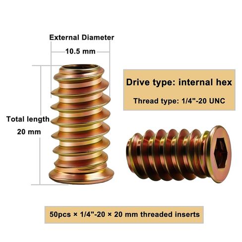 50 قطعة 1/4 بوصة - 20 × 20 مم من إدراجات مترابطة للخشب، مجموعة أدوات تثبيت موصل الأثاث مع مفتاح ربط سداسي وقطعة مثقاب لمشاريع إصلاح الأعمال الخشبية in Kuwait