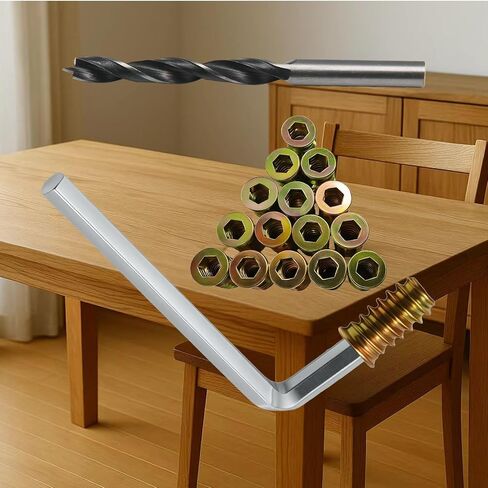 50 قطعة 1/4 بوصة - 20 × 20 مم من إدراجات مترابطة للخشب، مجموعة أدوات تثبيت موصل الأثاث مع مفتاح ربط سداسي وقطعة مثقاب لمشاريع إصلاح الأعمال الخشبية in Kuwait