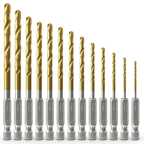 13-Piece Titanium-Coated HSS Twist Drill Bit Set – 1.5-6.5mm, 1/4" Hex Shank, High-Speed Steel for Wood, Plastic, and Metal – Precision Power Tool Accessories in Kuwait