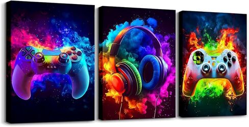 Feelyou Gamer Canvas Wall Art Gaming Bathroom Wall Art for Home Decor 12"x16" 3 Piece for Teens Bedroom Decor Lighting Honeycomb Office Wall Artwork Posters Blue and Black Geometric Wall Painting in Kuwait