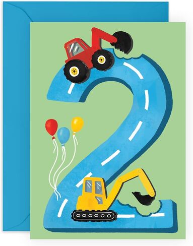 CENTRAL 23 First Birthday Card for Boys - Happy 1st Birthday - Age 1 - One Year Old - Tractors Greeting Card - Fun Construction Vehicle Themed Card for Kids - Son, Grandson, Toddler in Saudi Arabia