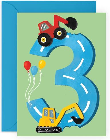 CENTRAL 23 First Birthday Card for Boys - Happy 1st Birthday - Age 1 - One Year Old - Tractors Greeting Card - Fun Construction Vehicle Themed Card for Kids - Son, Grandson, Toddler in Saudi Arabia